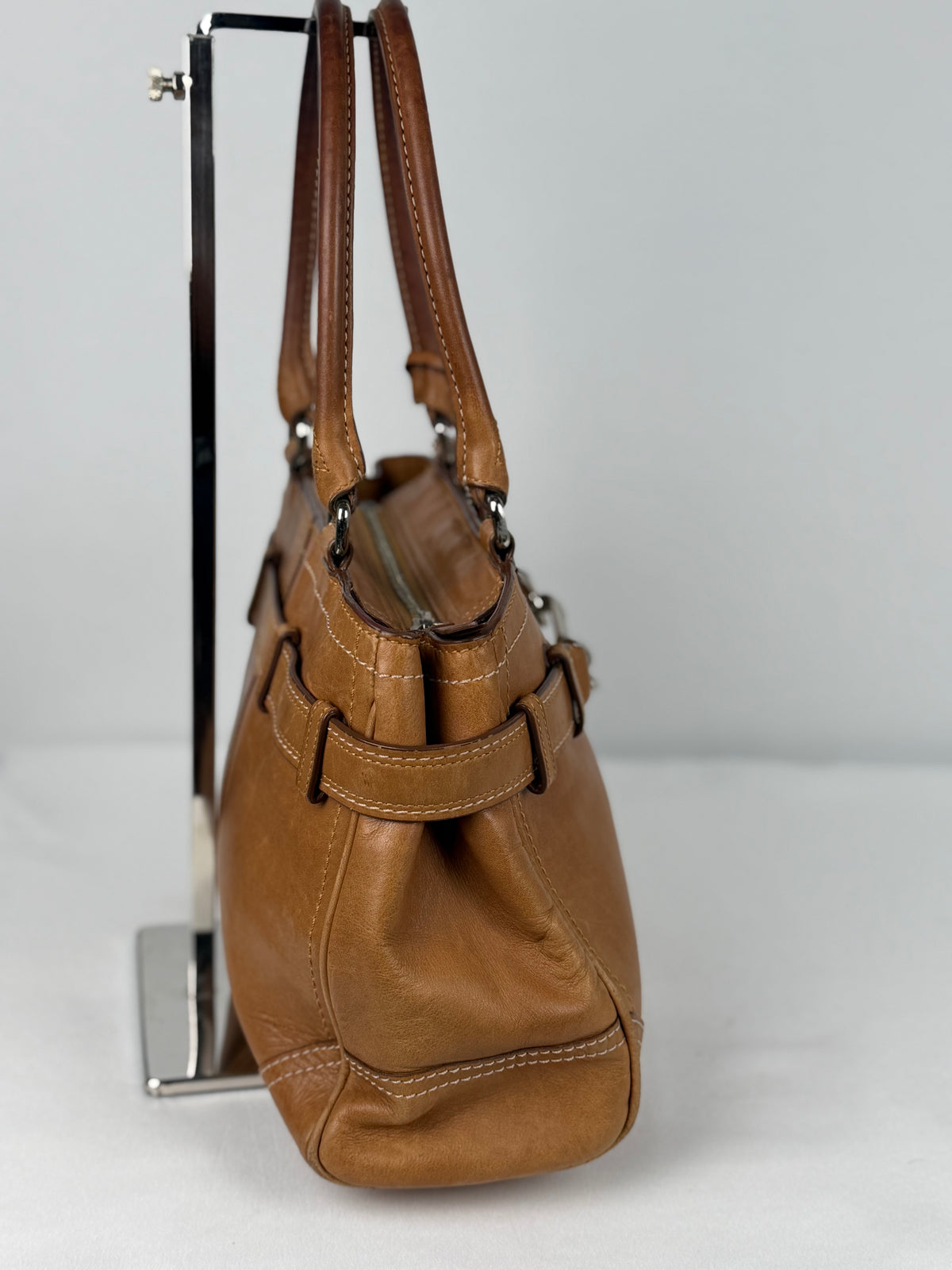 Coach 8A70 Hampton Clip Brown Leather Shoulder Bag