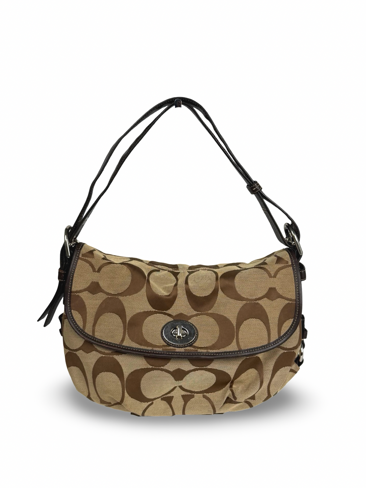 Coach F15171 Signature Brown Monogram Turnlock Shoulder Bag