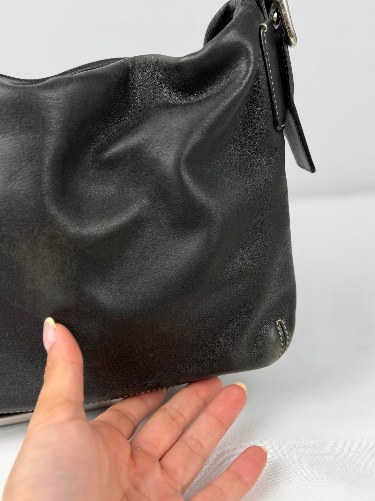 Coach 1417 East West Hobo Black Pebbled Leather Shoulder Bag