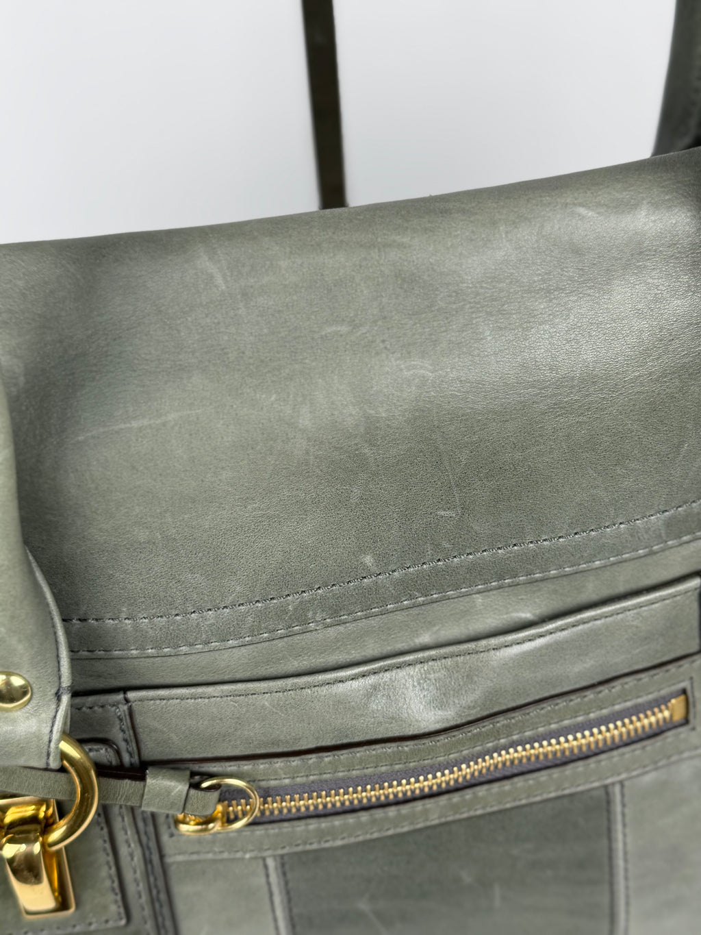 Coach 12442 Rare Hampton Lindsay Turnlock Green/Grey Leather Flap Satchel Shoulder Bag