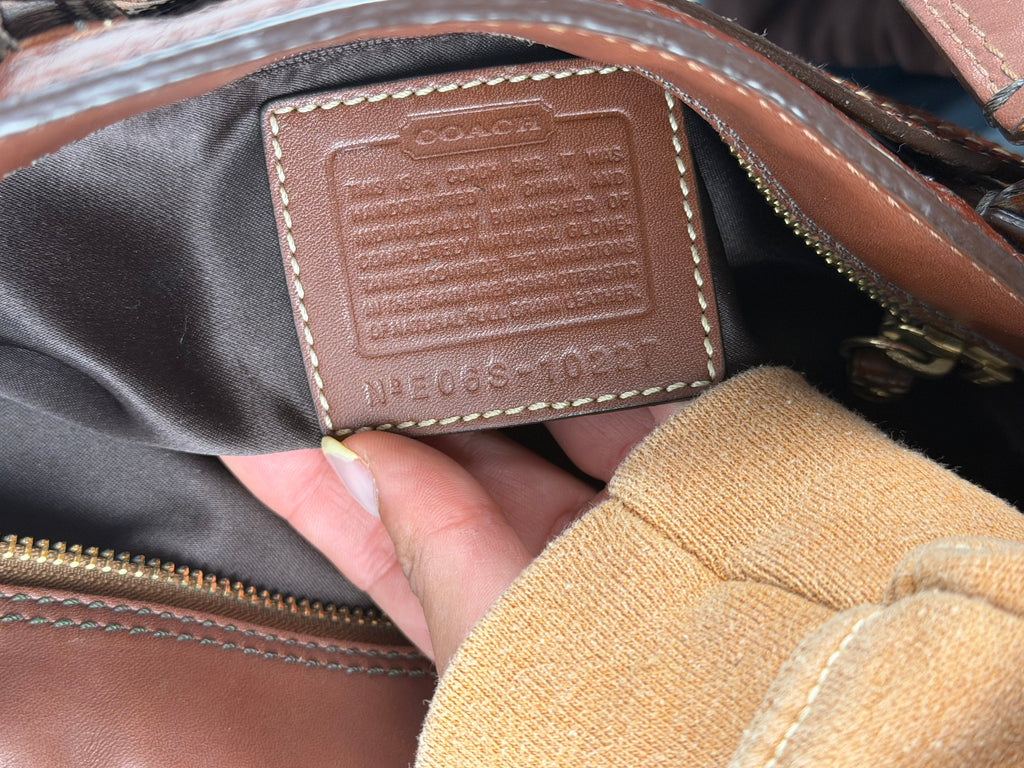 Coach 10227 Hampton Clip Brown Leather C Embossed Shoulder Bag with Dustbag