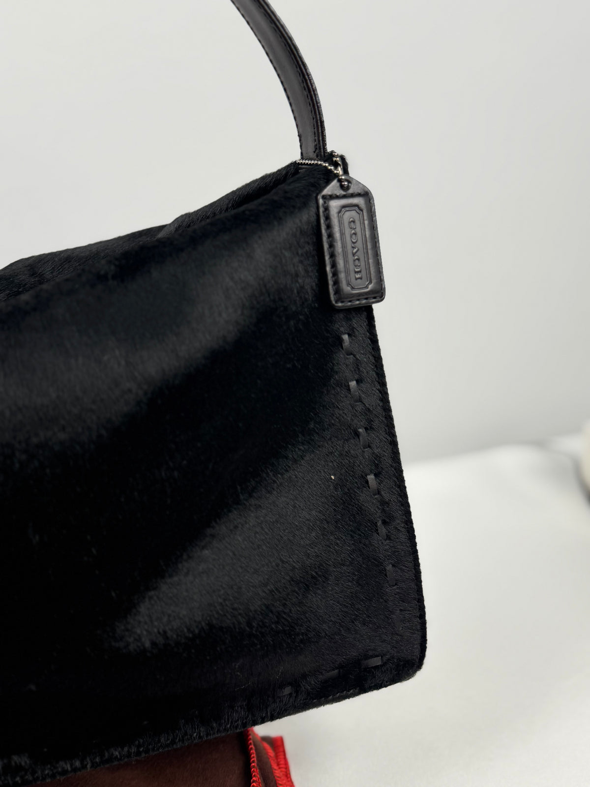 Coach 9469 Black Calf Hair Shoulder Bag Leather Trim