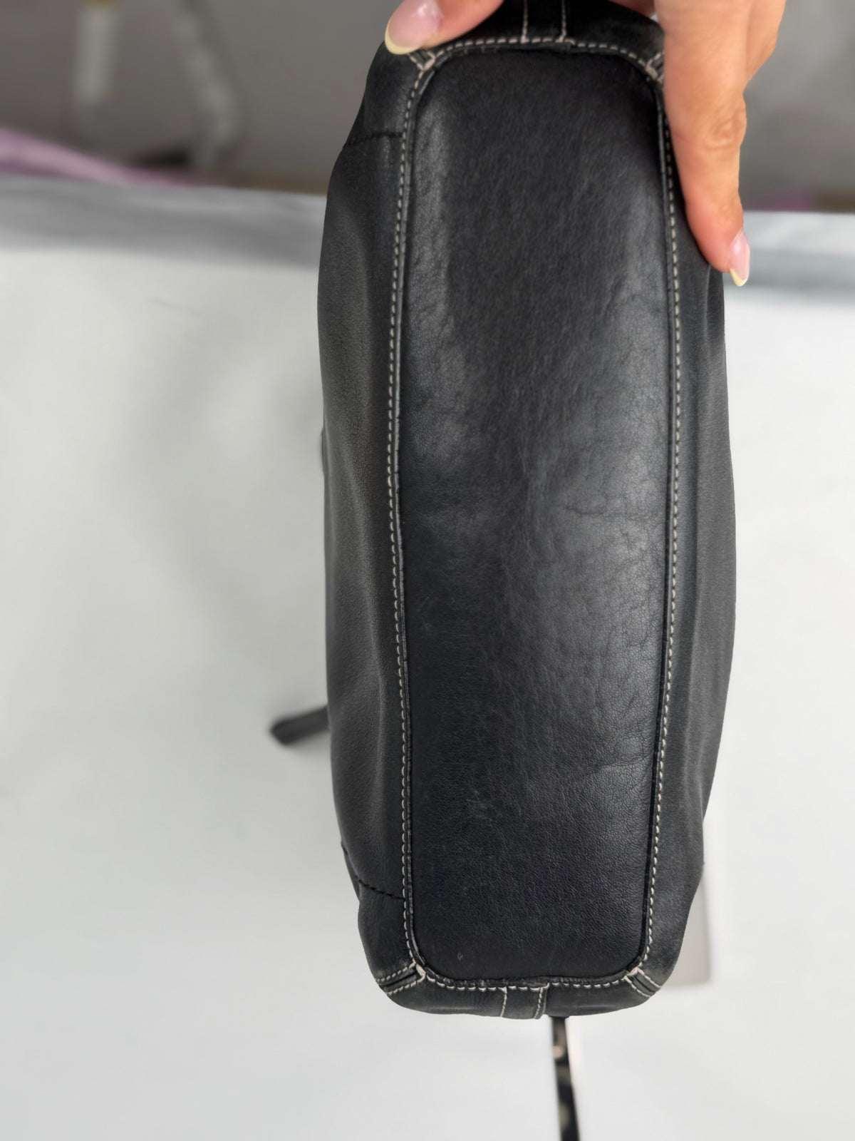 Coach 1417 East West Hobo Black Pebbled Leather Shoulder Bag
