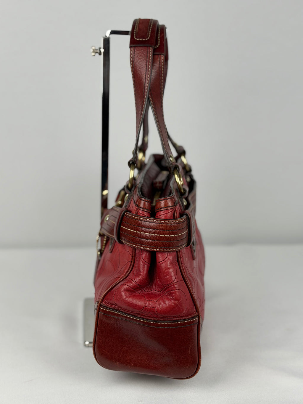 Coach 10226 Hampton Clip Red C Embossed Leather Shoulder Bag