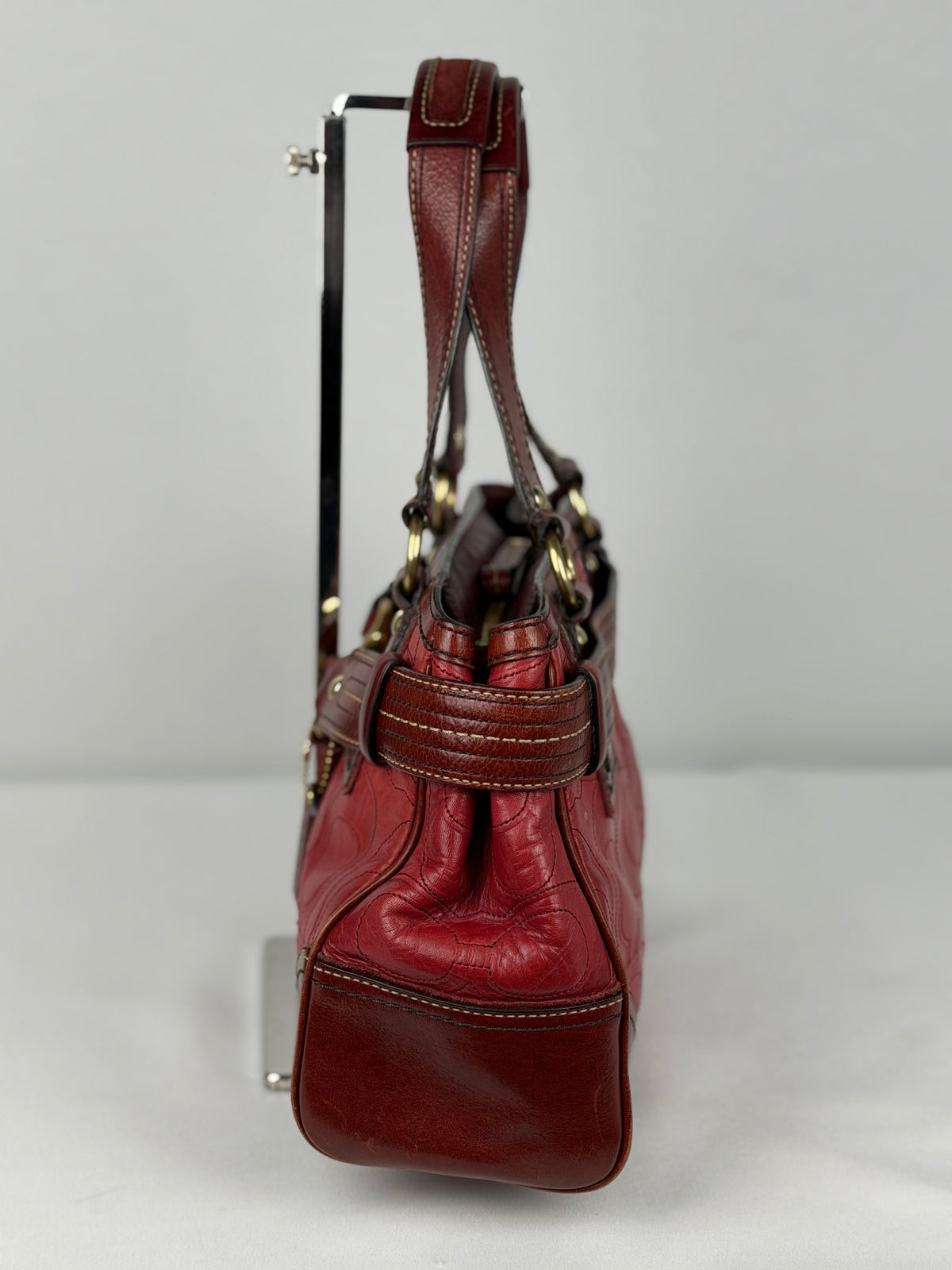 Coach 10226 Hampton Clip Red C Embossed Leather Shoulder Bag