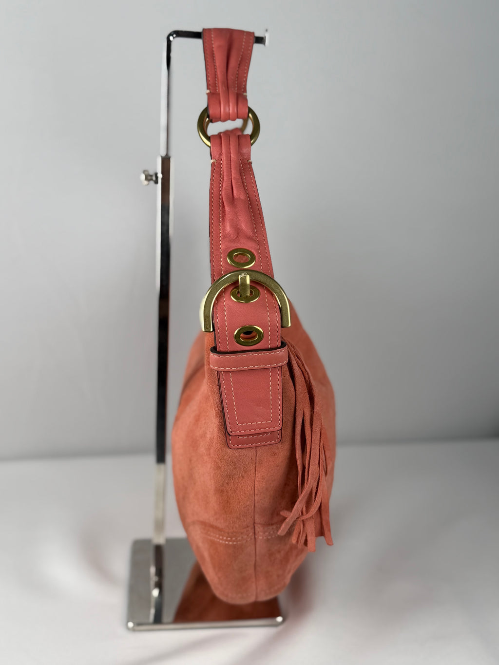 Coach 8A16 Hobo Coral Pink Suede Leather Shoulder Bag