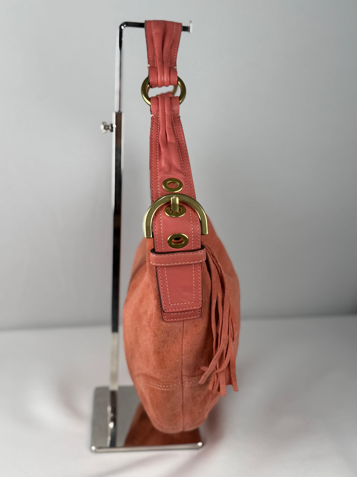 Coach 8A16 Hobo Coral Pink Suede Leather Shoulder Bag