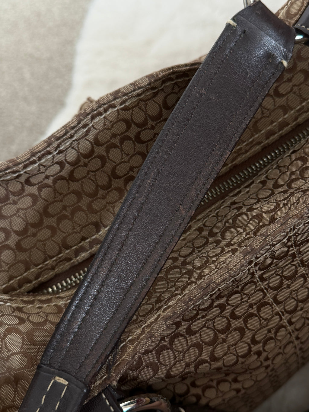 Coach 6427 Signature Brown Monogram Soho Shoulder Bag Suede Leather Trim