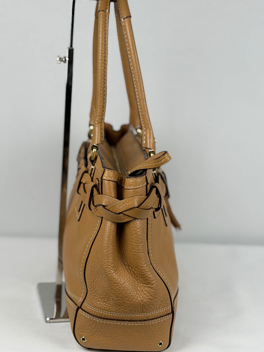 Coach 10529 Hampton Clip Tan Brown Pebbled Leather Shoulder Bag