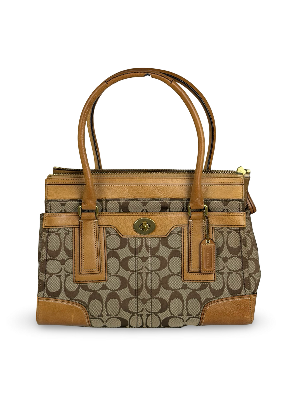 Coach 11062 Hampton Signature Brown Monogram Shoulder Bag Leather Trim