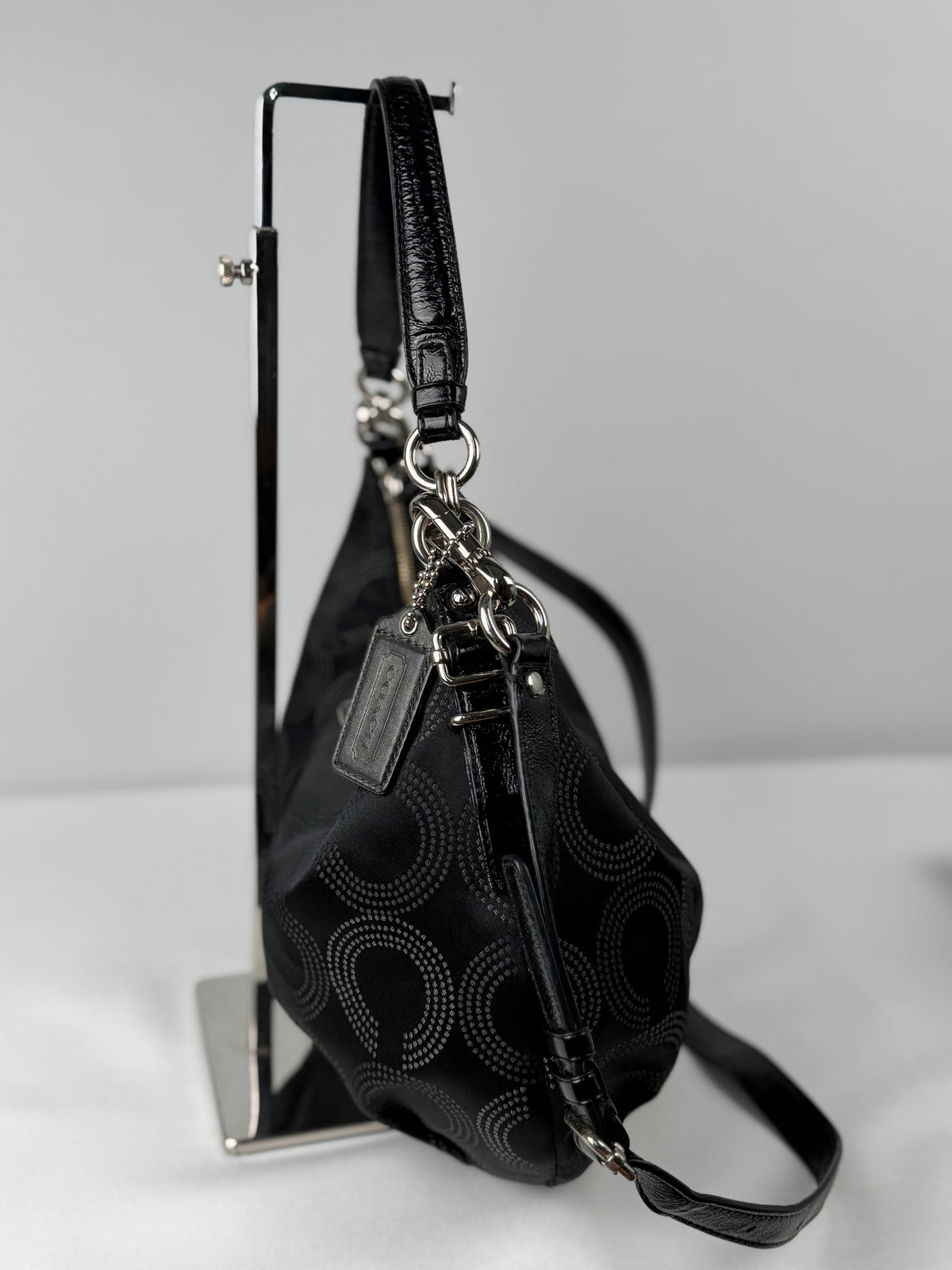 Coach 15929 Madison Black Op Art Shoulder Bag Leather Trim