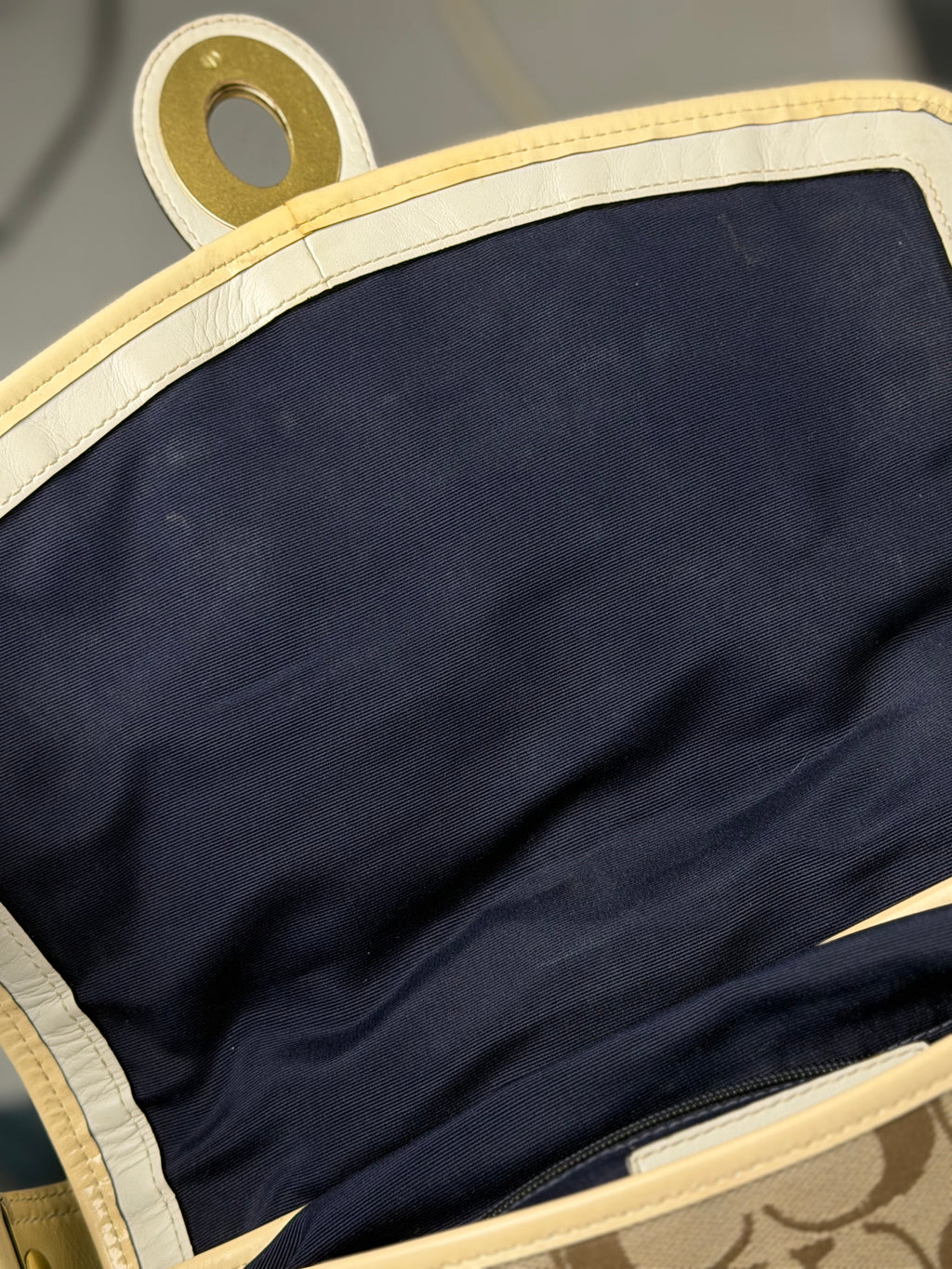 Coach F12857 Legacy Ali Signature Brown Monogram Shoulder Bag Cream Patent Leather Trim