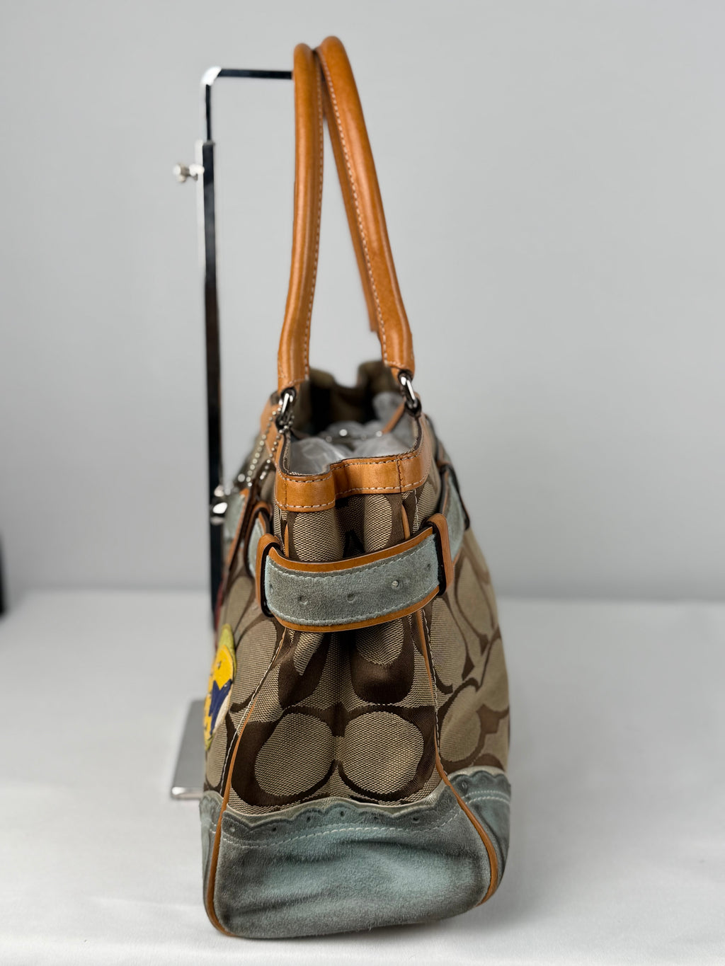 Coach 1490 Rare Limited Edition Hampton Clip Tropical Fish Signature Brown Monogram Shoulder Bag Suede Leather Trim