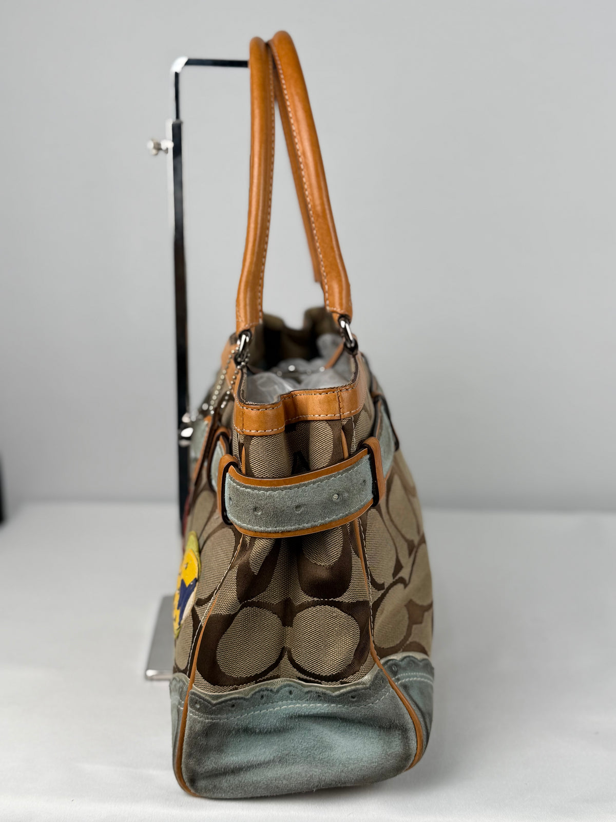 Coach 1490 Rare Limited Edition Hampton Clip Tropical Fish Signature Brown Monogram Shoulder Bag Suede Leather Trim