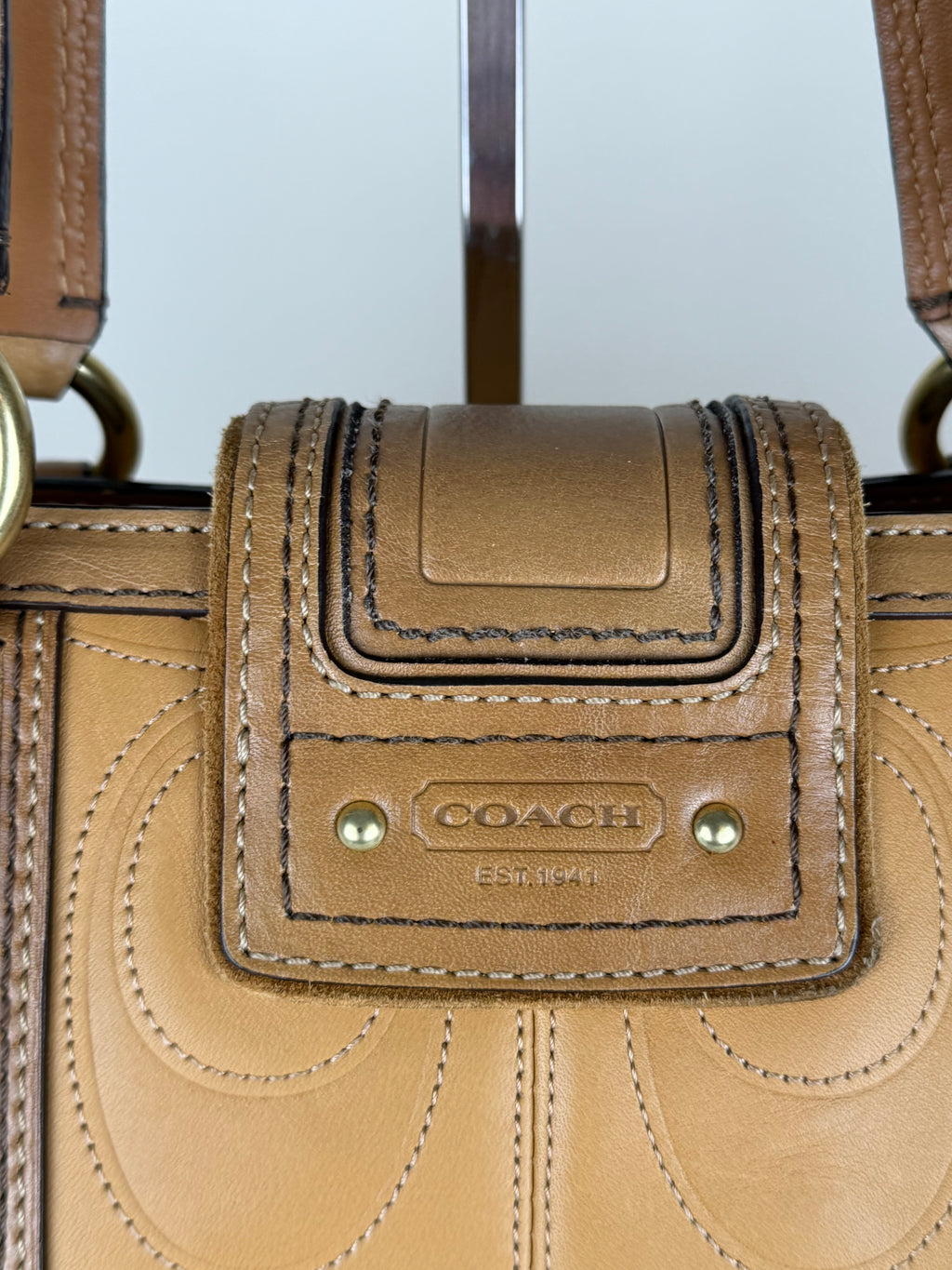 Coach 11330 Hampton Turnlock Flap Monogram Embossed Leather Shoulder Bag