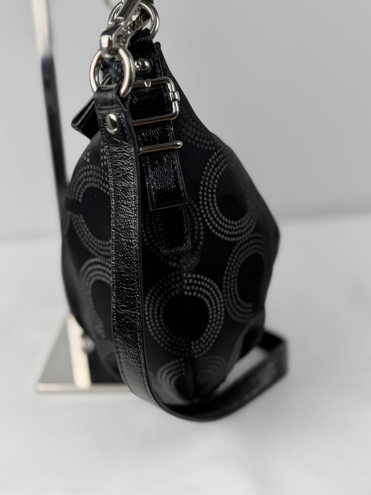 Coach 15929 Madison Black Op Art Shoulder Bag Leather Trim