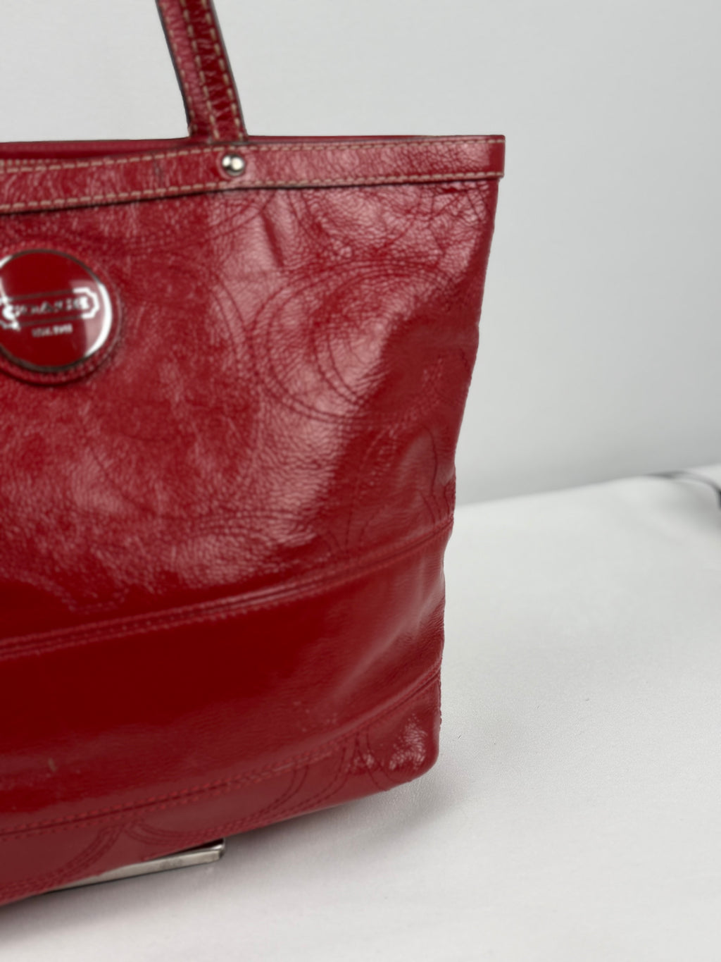 Coach F15142 Red Patent Leather Signature Shoulder Bag