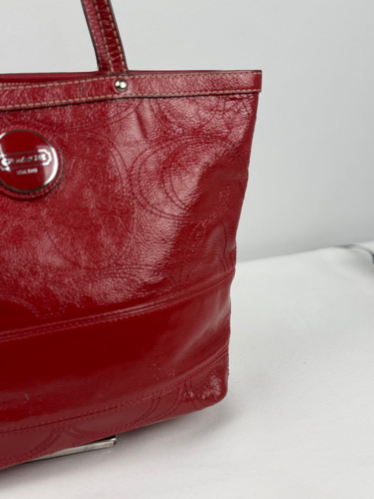 Coach F15142 Red Patent Leather Signature Shoulder Bag