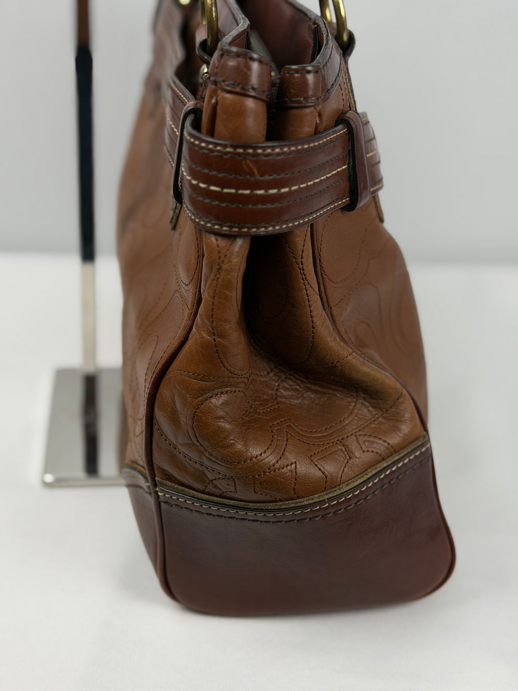 Coach 10227 Hampton Clip Brown Leather C Embossed Shoulder Bag with Dustbag