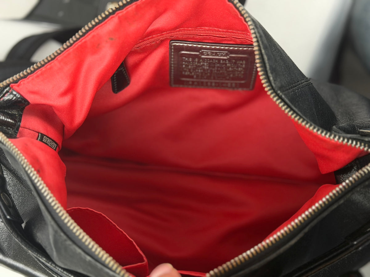 Coach 14561 Poppy Black Leather Double Pocket Shoulder Bag