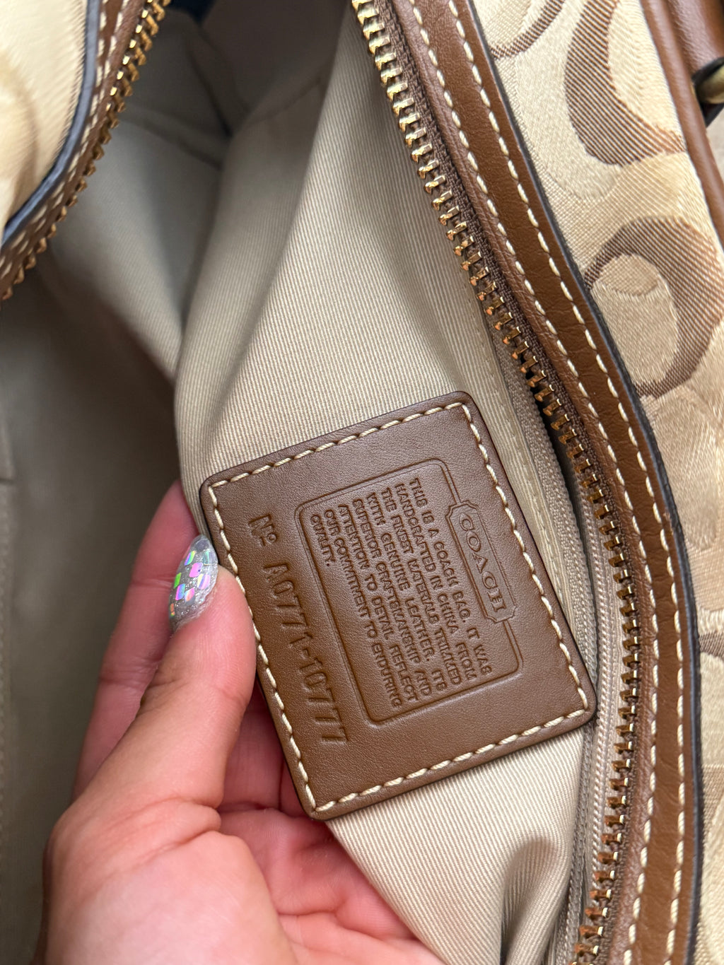 Coach 10777 Brown/Beige Optic Art Monogram Boston Shoulder Bag Brown Leather Trim