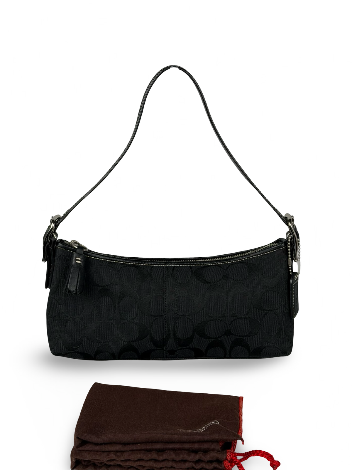 Coach 8K01 Baguette Signature Black Shoulder Bag Leather Trim with dustbag