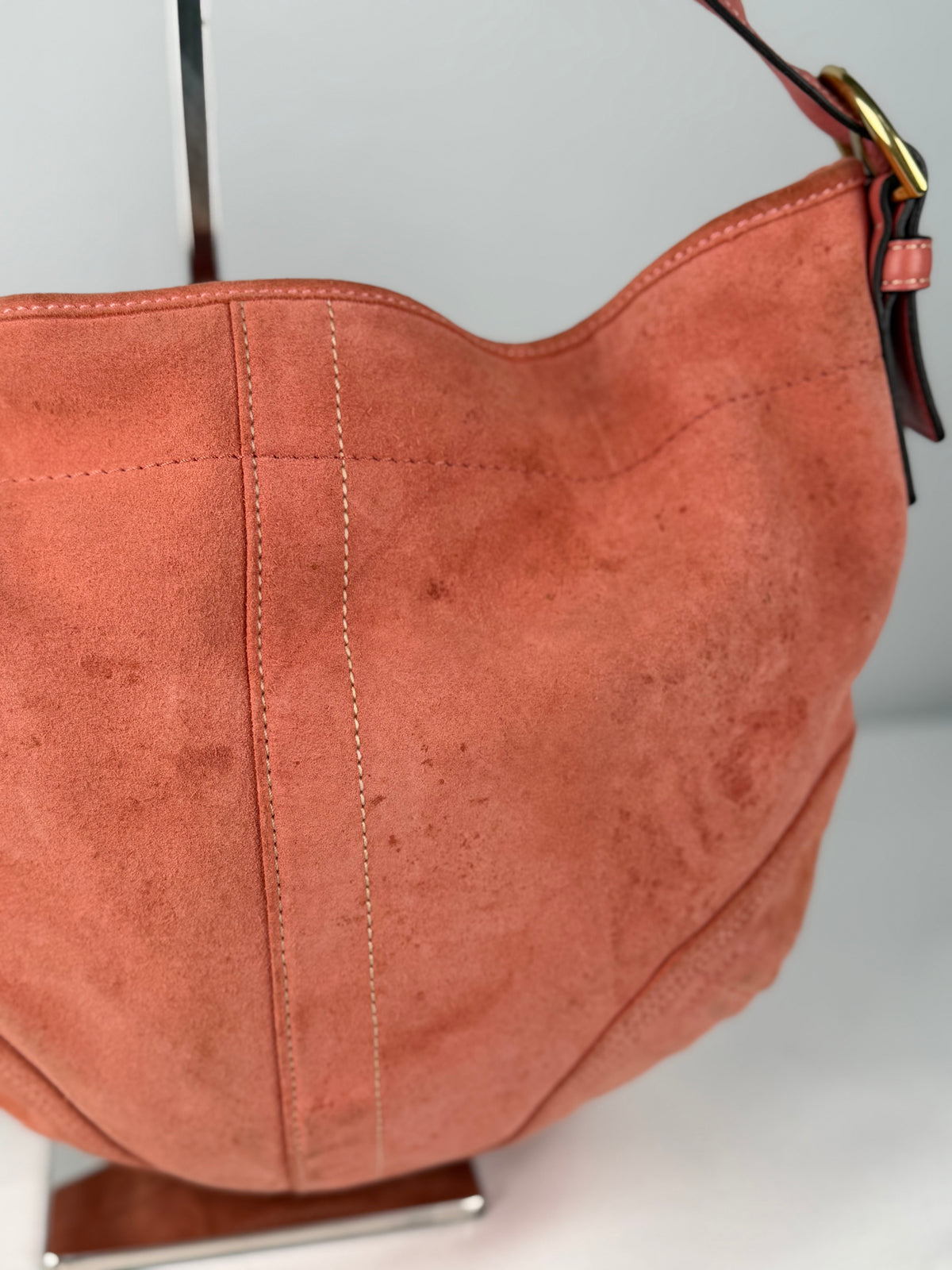 Coach 8A16 Hobo Coral Pink Suede Leather Shoulder Bag