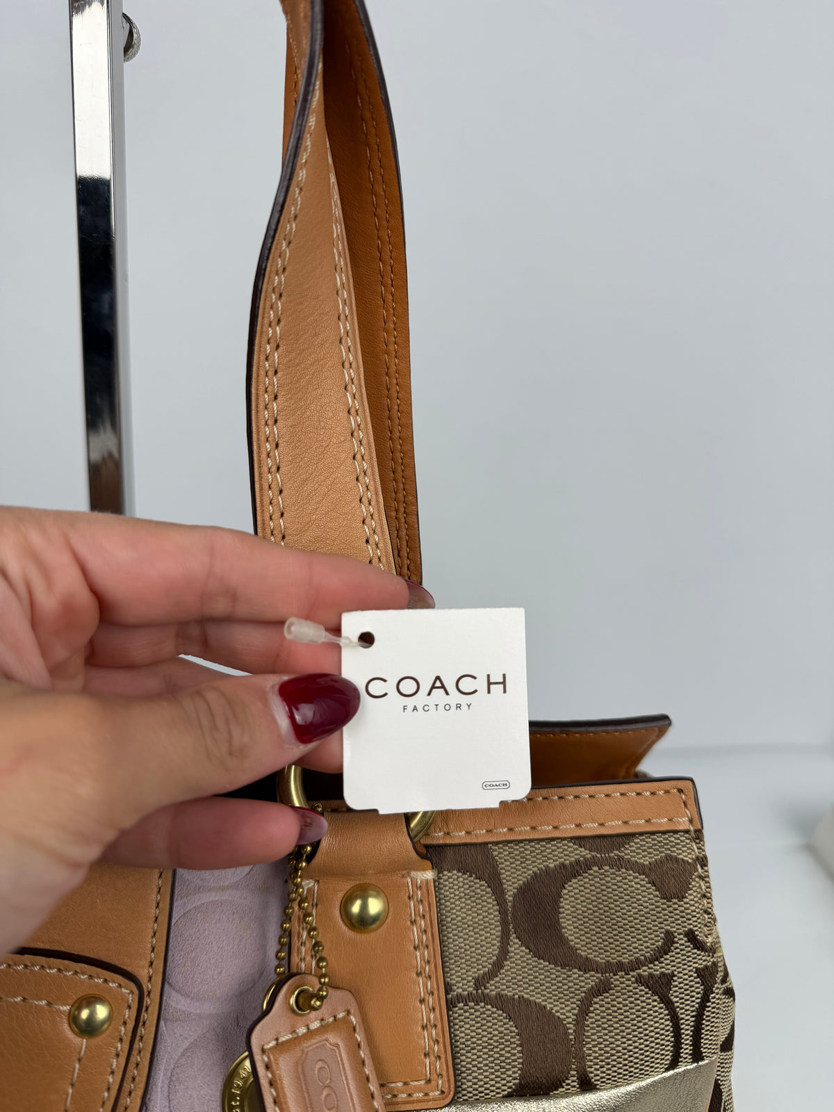 RARE Coach F13335 Patchwork Pink/Purple Turnlock Shoulder Bag Leather Trim NWT