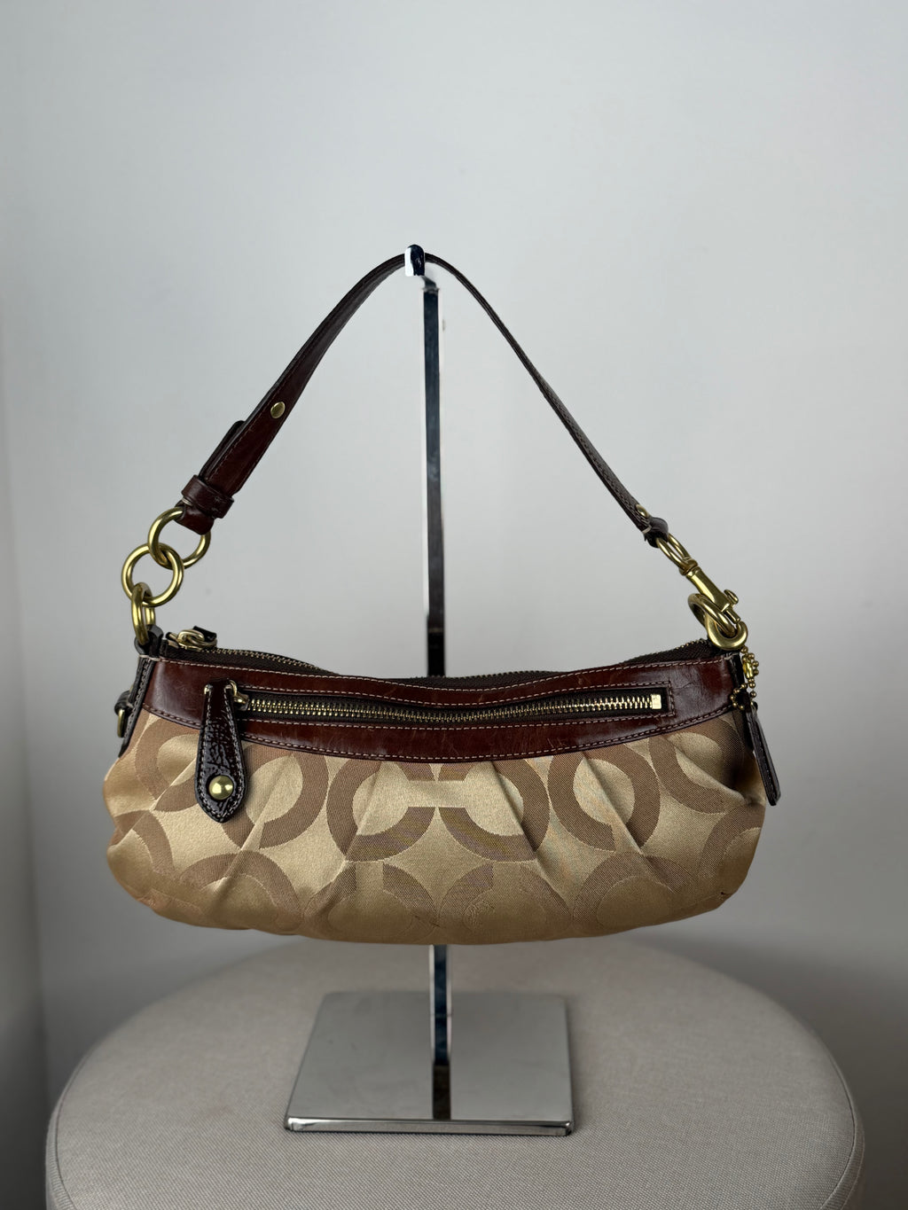 Coach 12950 Hobo Madison Optic Art Beige Monogram Shoulder Bag Brown Leather Trim