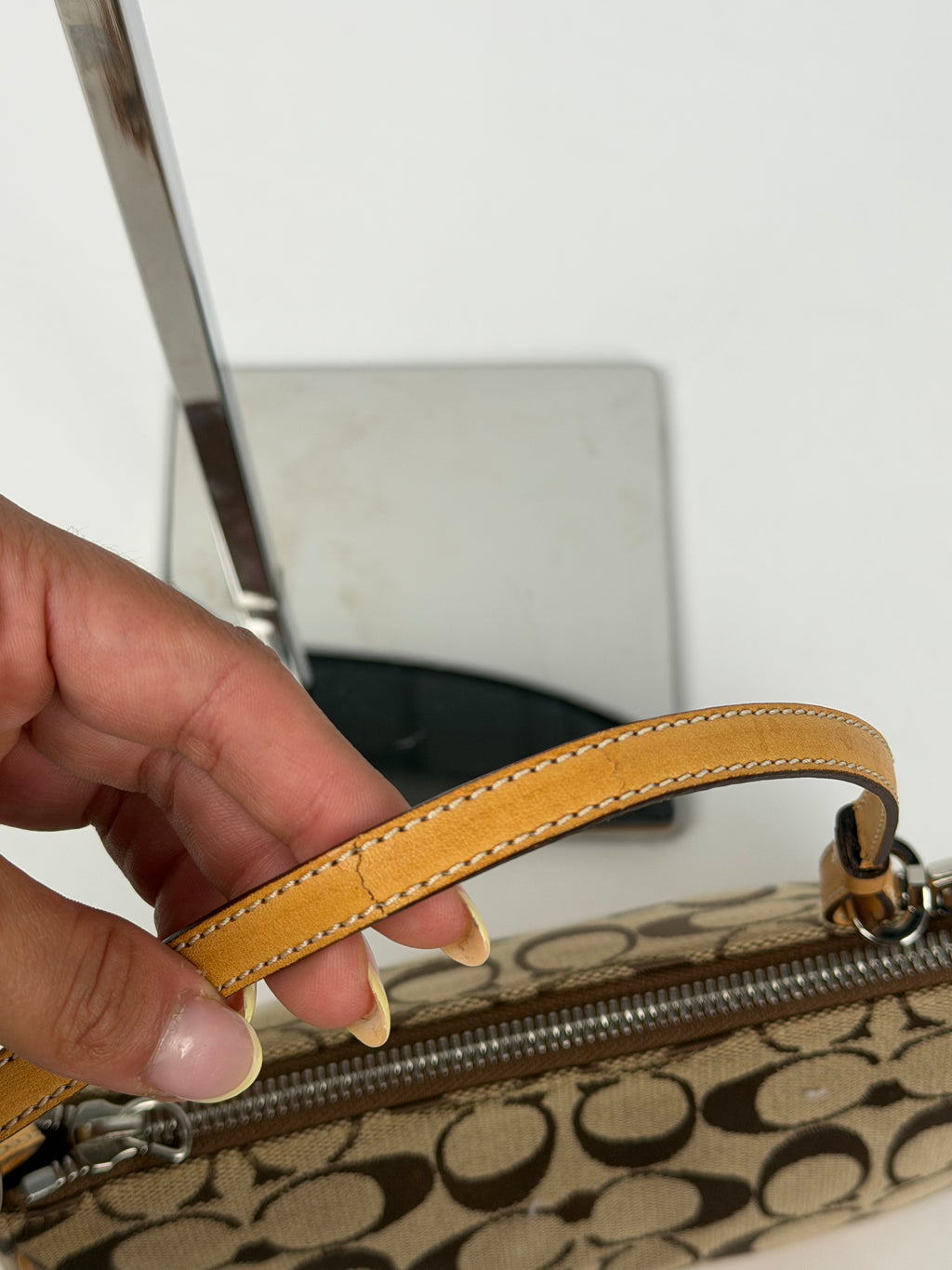 Coach 6094 Signature Brown Monogram Shoulder Bag Leather Trim