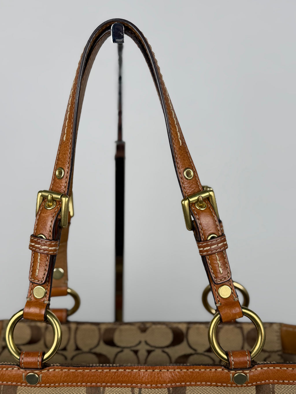 Coach 11237 Gallery Tote Signature Brown Monogram Shoulder Bag Leather Trim