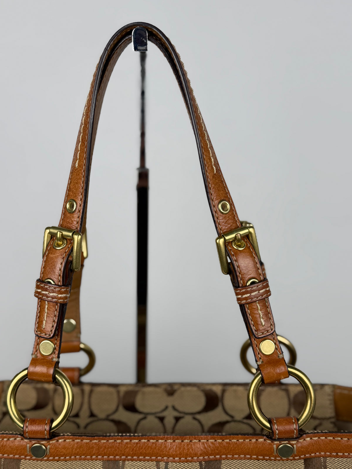 Coach 11237 Gallery Tote Signature Brown Monogram Shoulder Bag Leather Trim