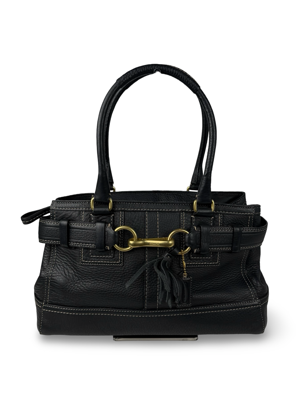 Coach F10212 Hampton Clip Black Pebbled Leather Shoulder Bag