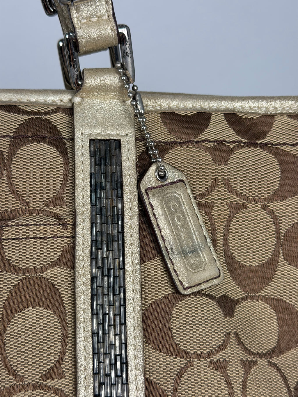 Coach 8K52 Signature Brown Monogram Shoulder Bag Leather Trim