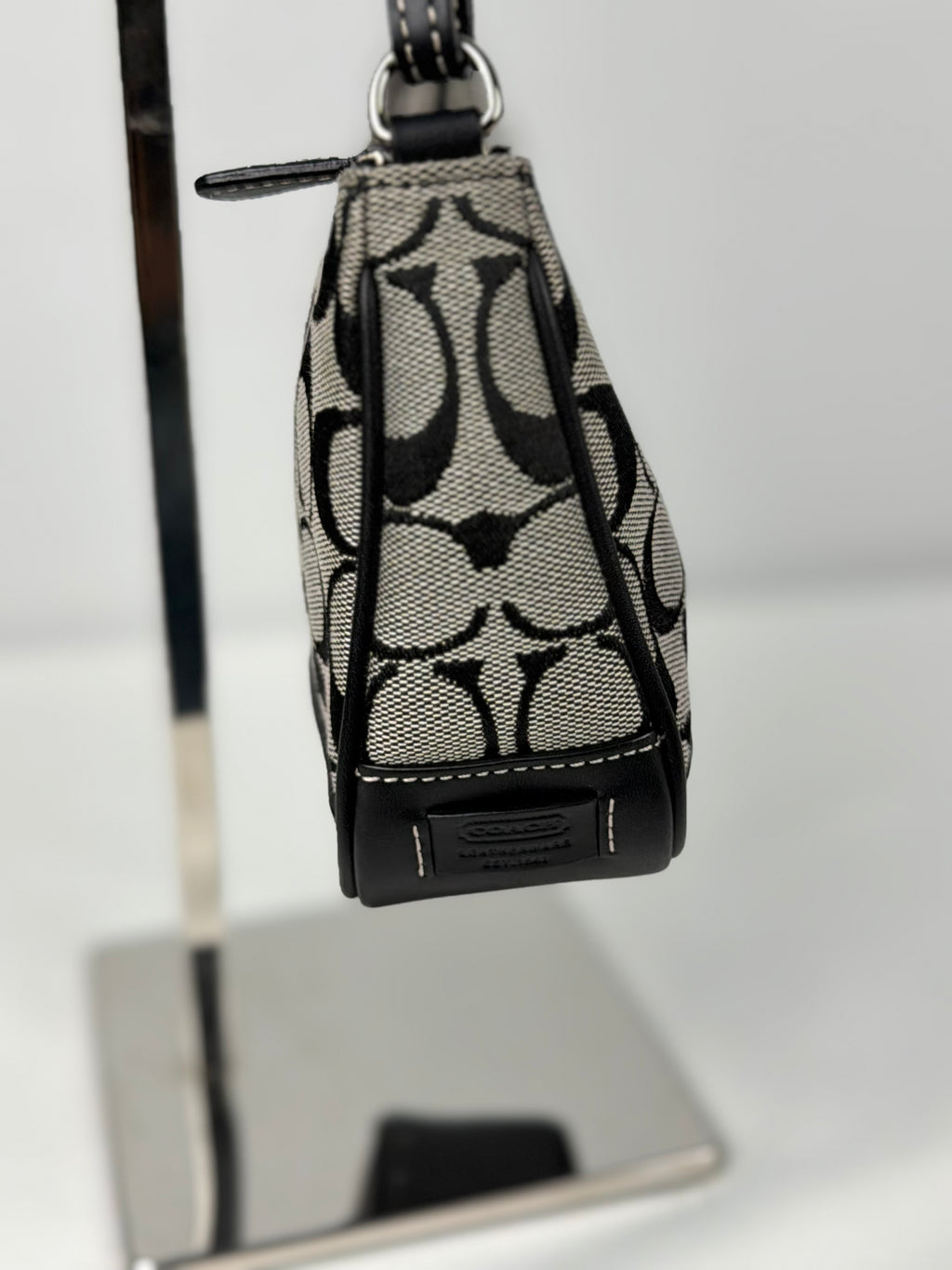 Coach 6094 Signature Black/Grey Demi Shoulder Bag Leather Trim