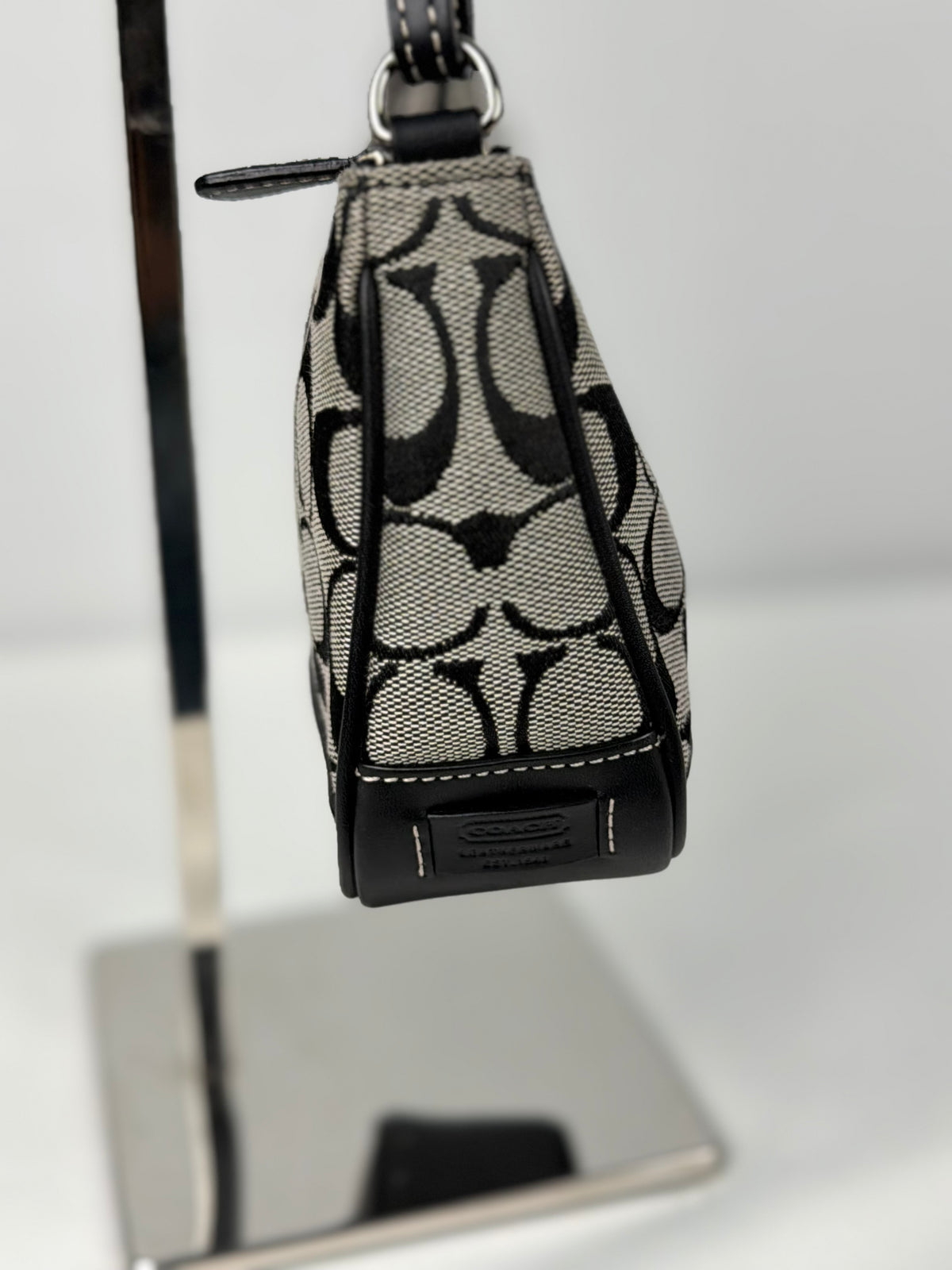 Coach 6094 Signature Black/Grey Demi Shoulder Bag Leather Trim
