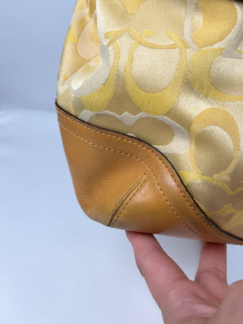 Coach 6722 Yellow Op Art Monogram Soho Shoulder Bag Tan Leather Trim