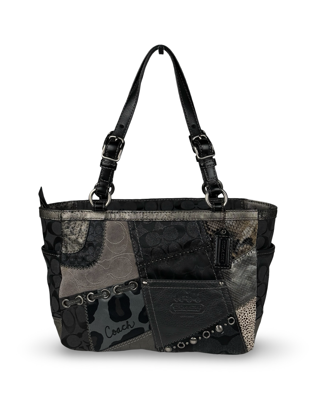Coach 12902 Patchwork Leopard Print Shoulder Bag Leather Trim