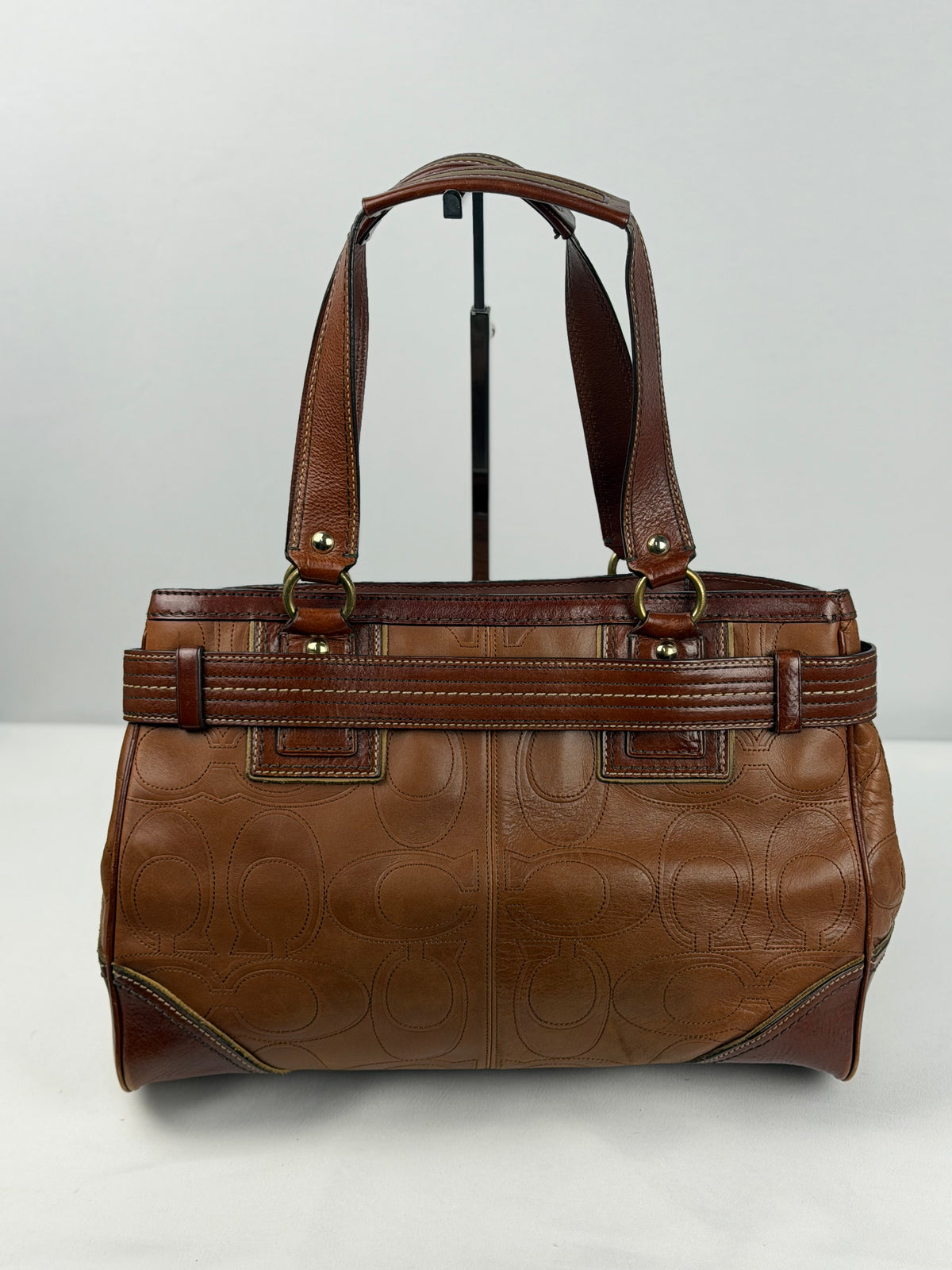 Coach 10227 Hampton Clip Brown Leather C Embossed Shoulder Bag with Dustbag