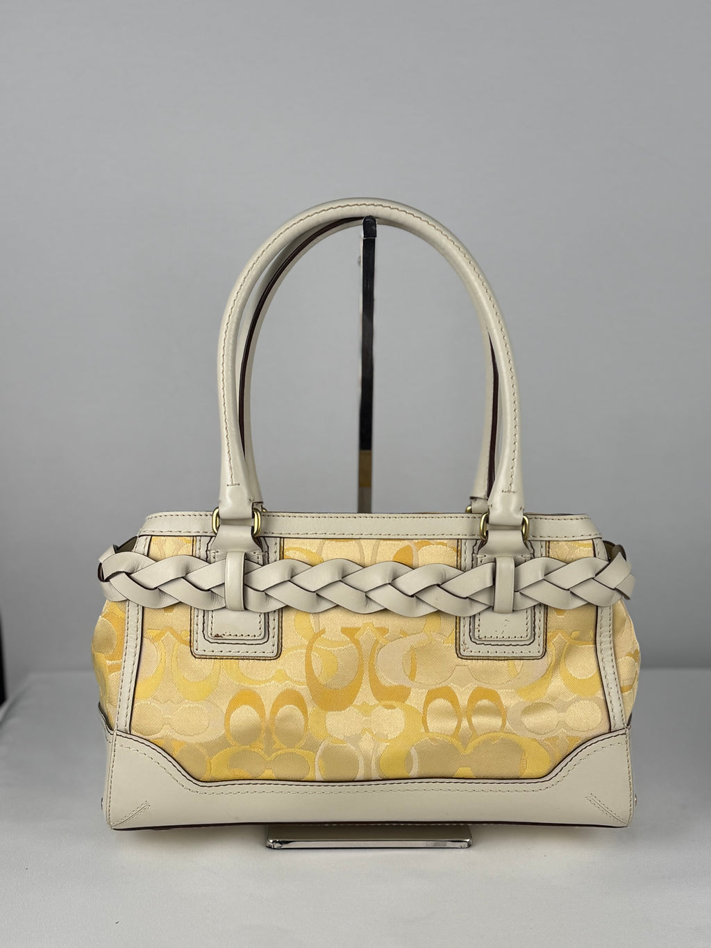 Coach 10785 Hampton Yellow Monogram Shoulder Bag Leather Trim