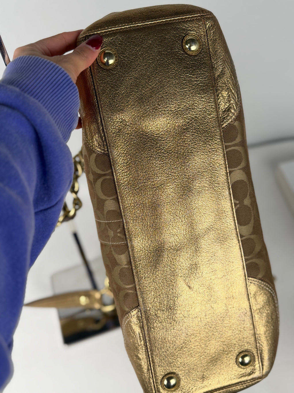 RARE Coach 12515 Turnlock Brown/Gold Shoulder Bag Leather Trim