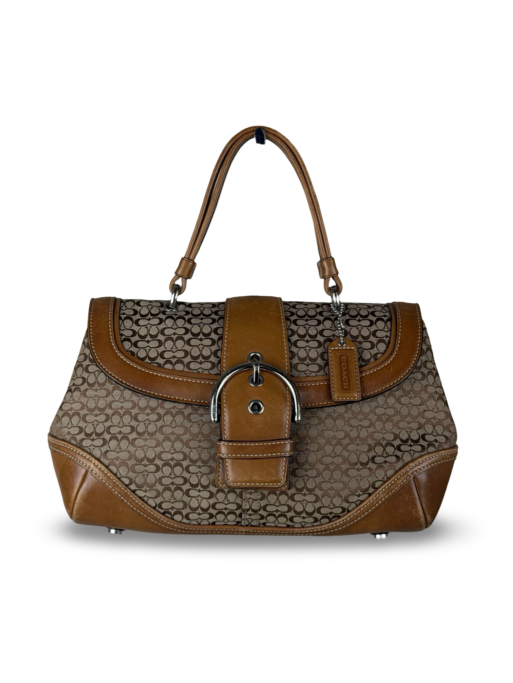 Coach 7078 Soho Signature Brown Monogram Satchel Hand Bag Leather Trim