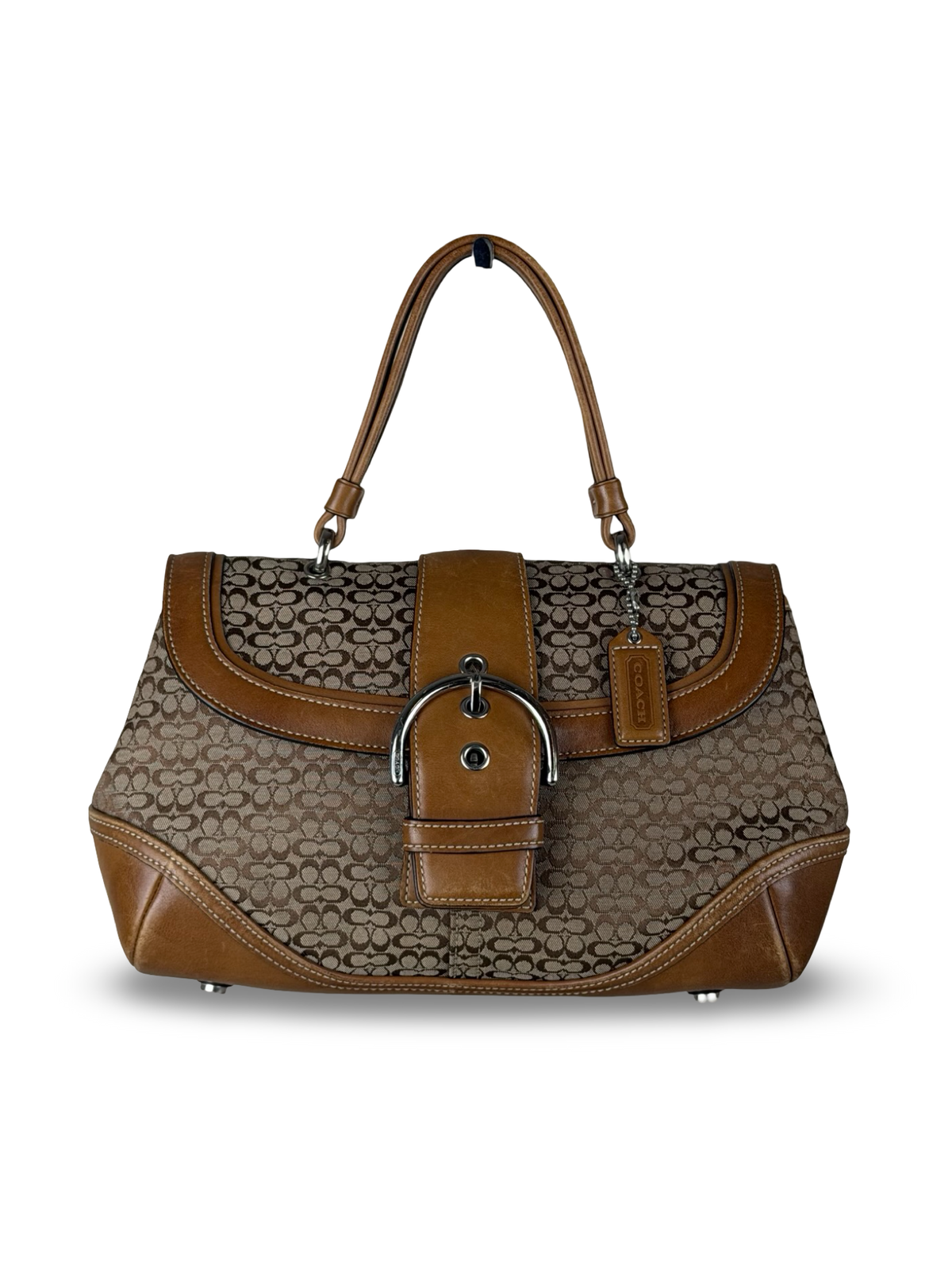 Coach 7078 Soho Signature Brown Monogram Satchel Hand Bag Leather Trim