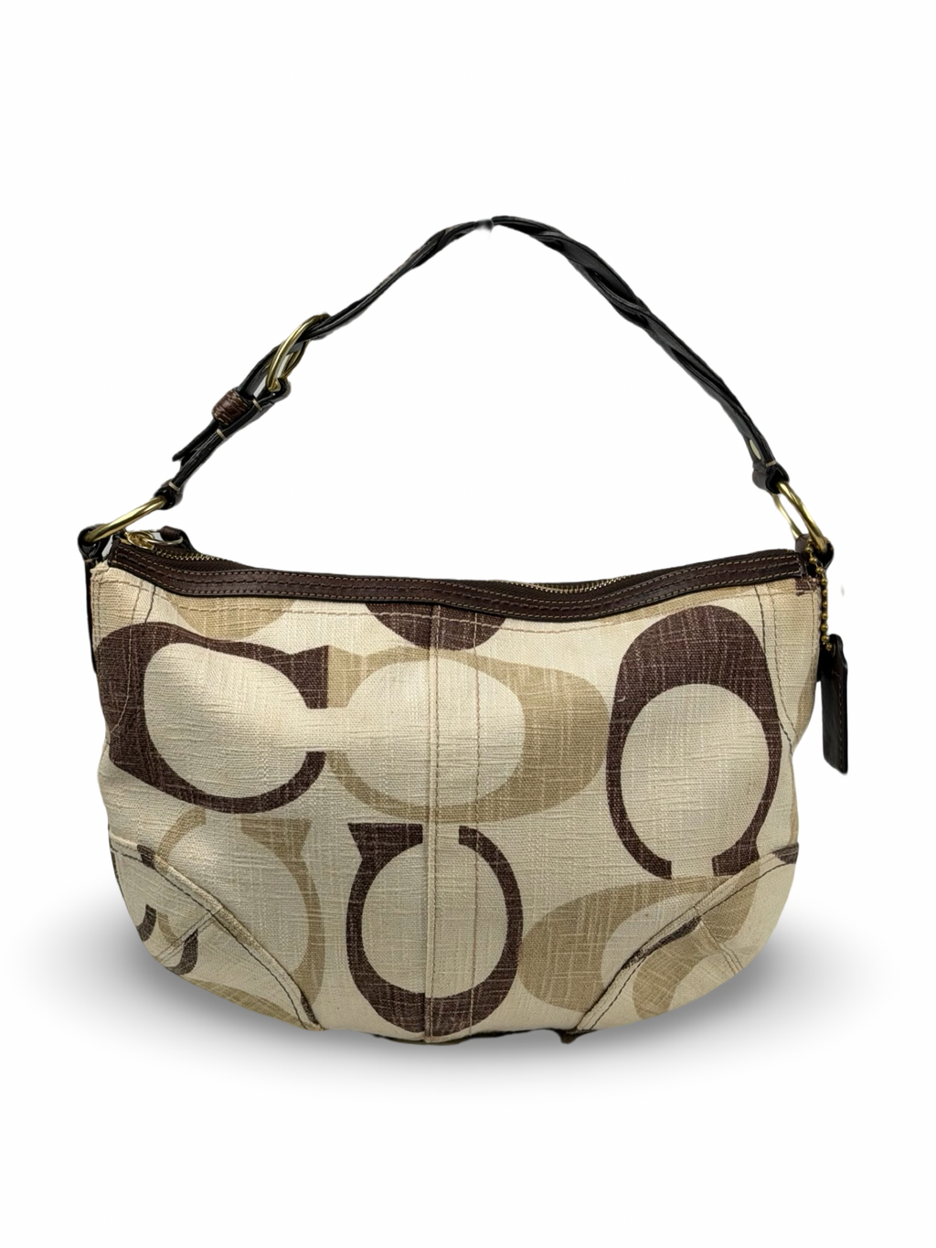 RARE Coach 12190 Signature Brown/Cream Monogram Hobo Shoulder Bag Leather Trim