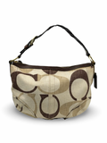 RARE Coach 12190 Signature Brown/Cream Monogram Hobo Shoulder Bag Leather Trim