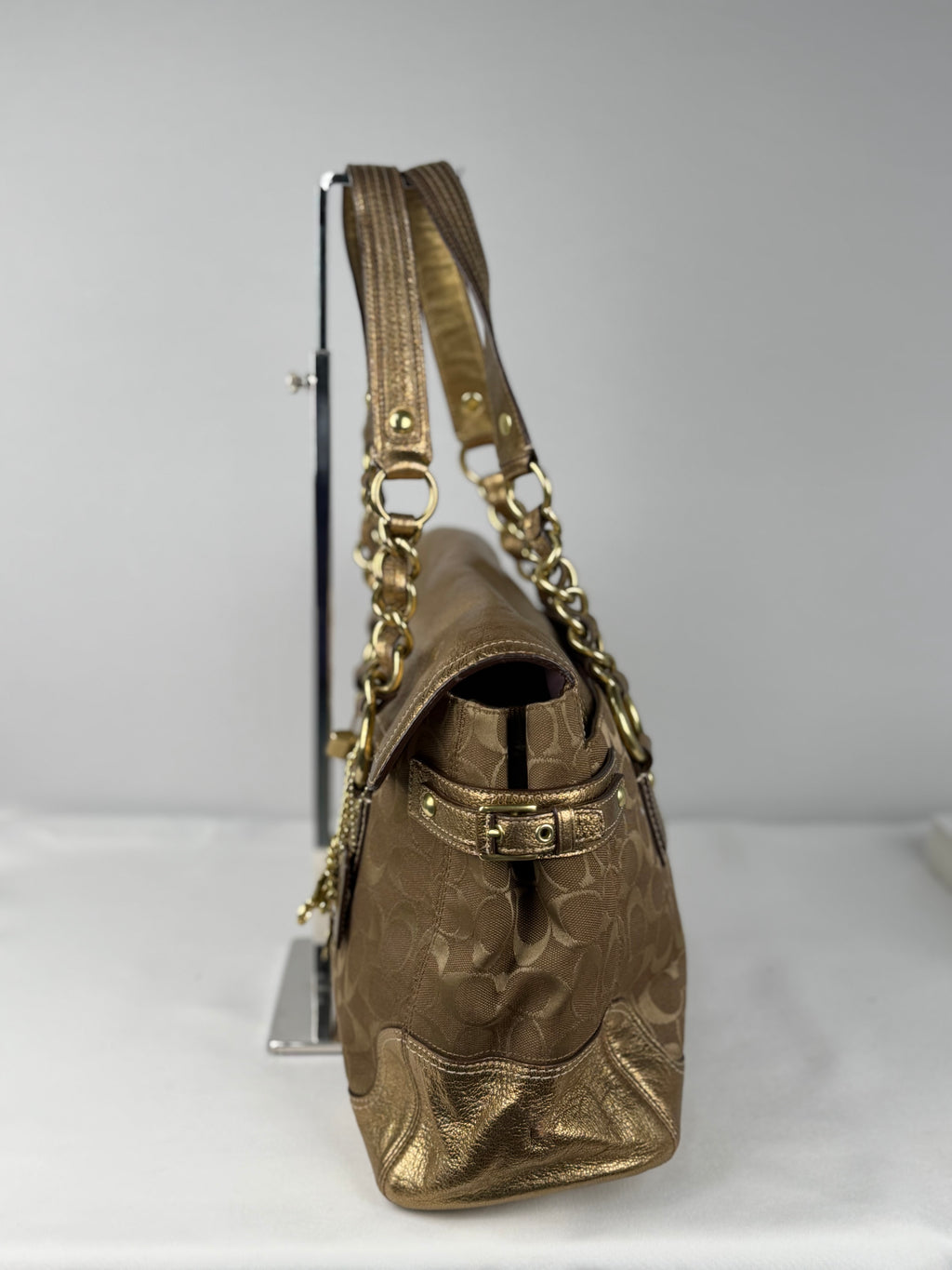 RARE Coach 12515 Turnlock Brown/Gold Shoulder Bag Leather Trim
