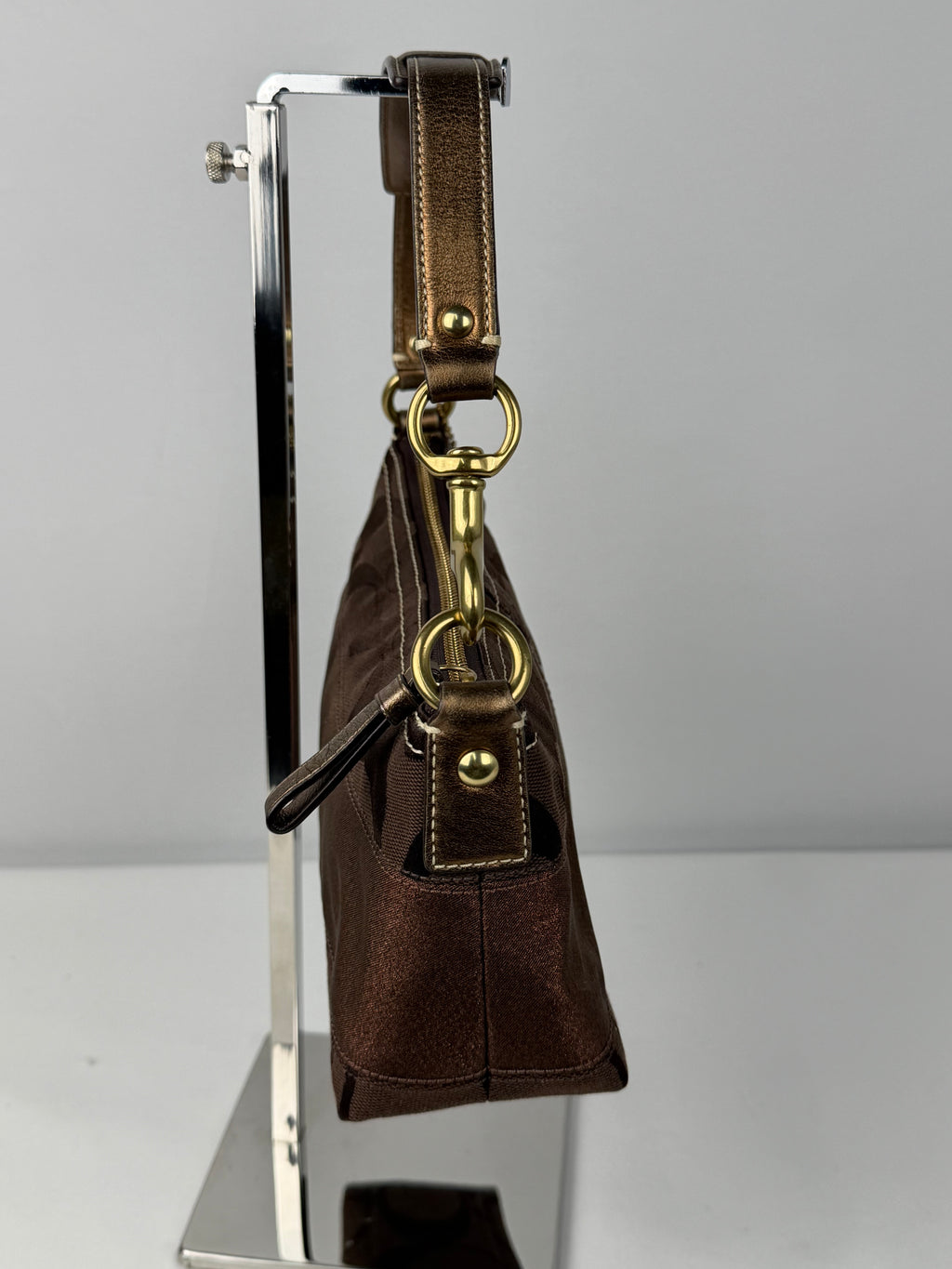 Coach 11096 Signature Brown Monogram Baguette Shoulder Bag