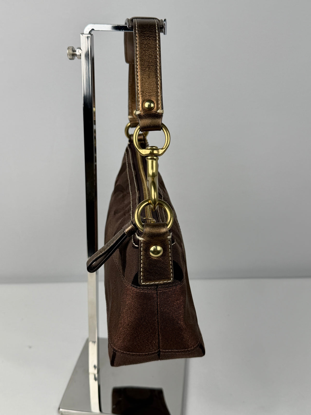 Coach 11096 Signature Brown Monogram Baguette Shoulder Bag
