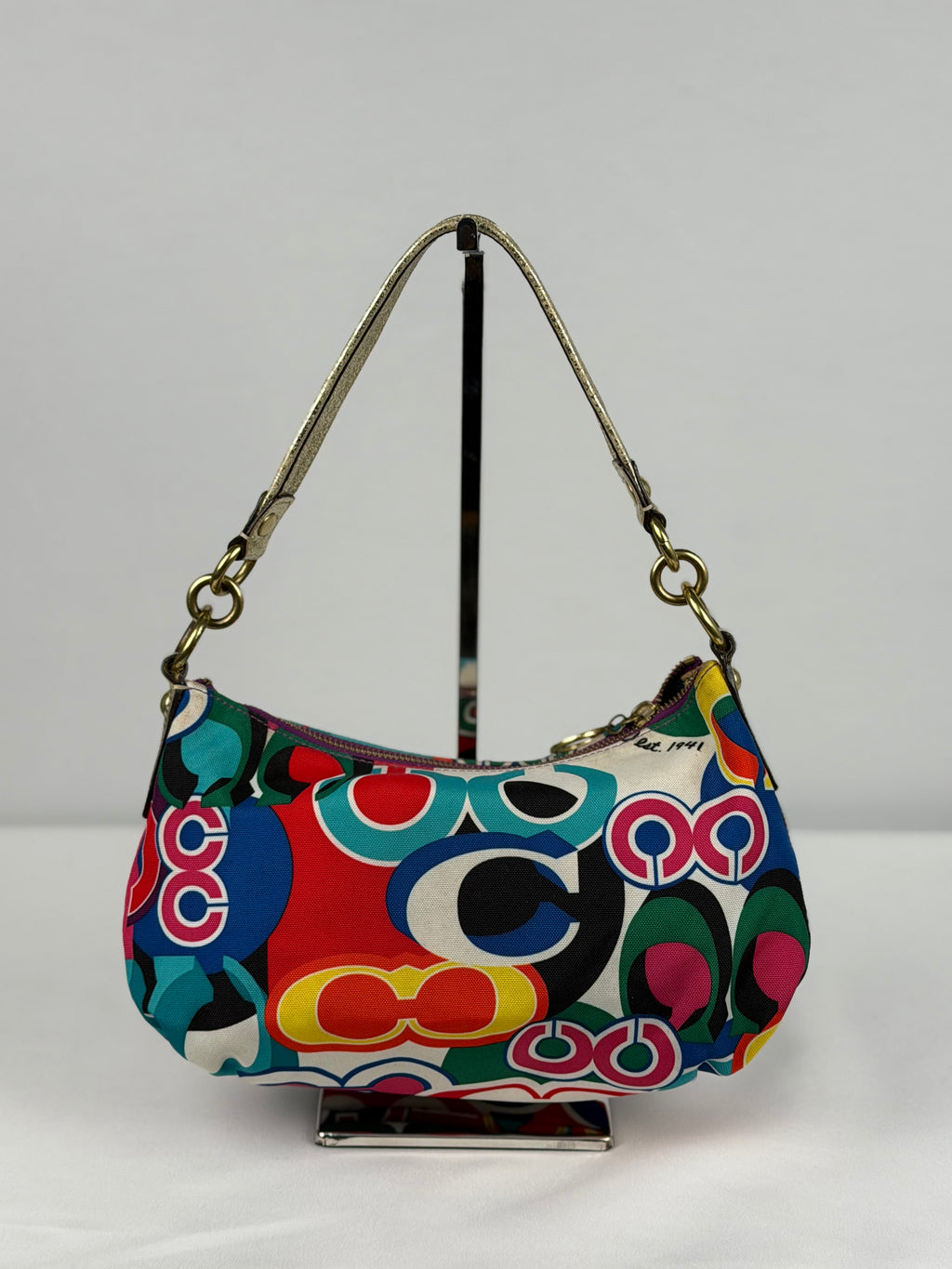 Coach 13834 Poppy Funky Multicolour Shoulder Bag Leather Trim