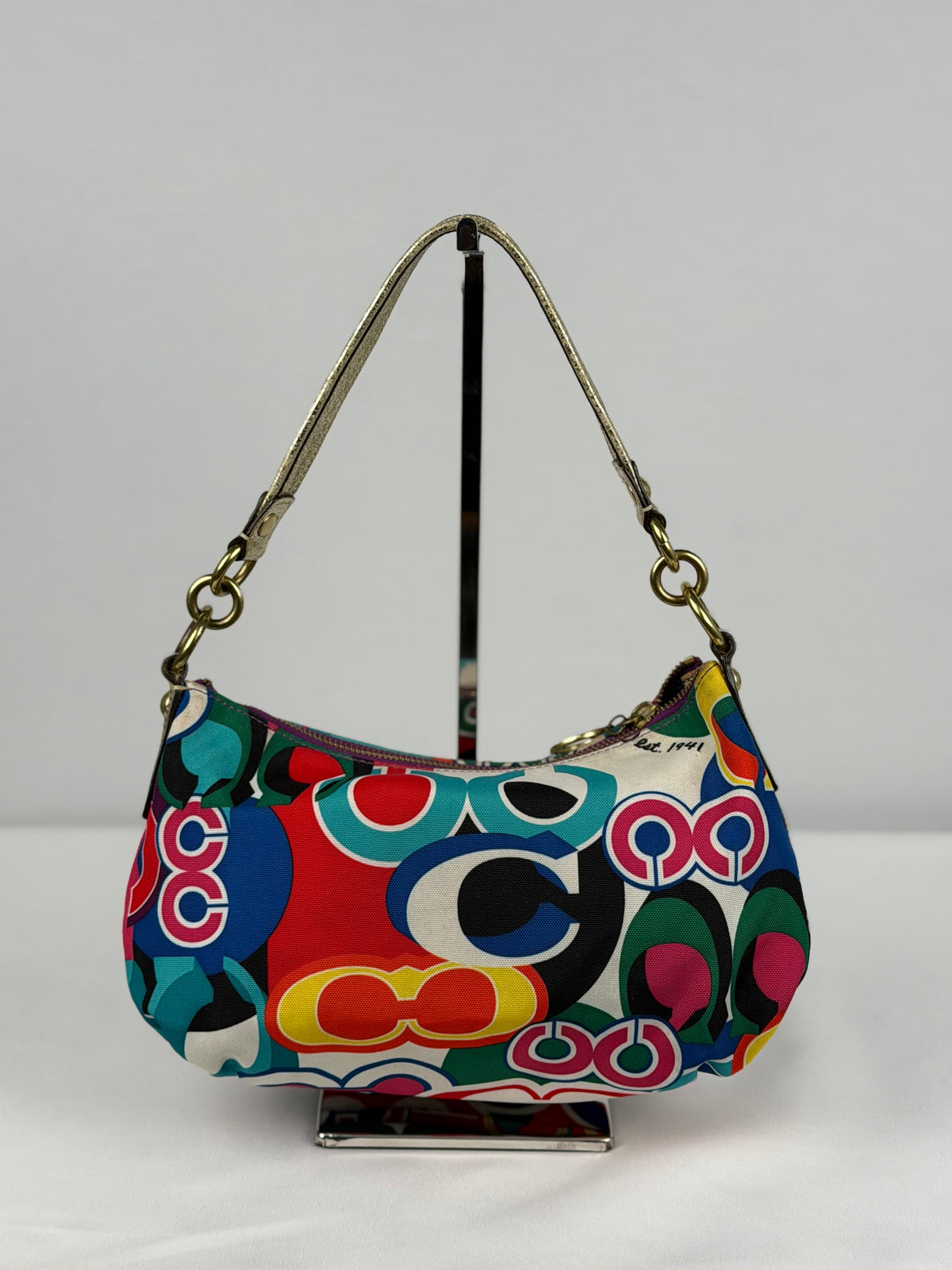 Coach 13834 Poppy Funky Multicolour Shoulder Bag Leather Trim